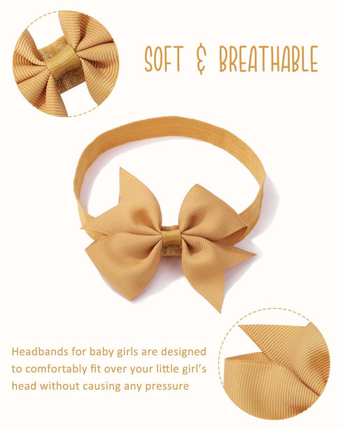 jollybows 40pcs Baby Girls Hair Bows Headbands - Grosgrain Ribbon Hair Band Accessories for Infants Newborn Toddler