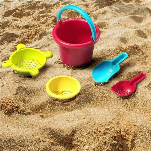Set 5 18 HABA Sand Toys Basic - Piece Bundle with Plastic Pail, Sieve, Mold, Scoop and Sifting Shovel Sized just