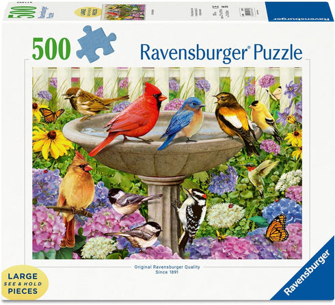 500 Ravensburger - at The Birdbath - Piece Large Format Jigsaw Puzzle - Enjoy Peace & Tranquility While Birds Flit