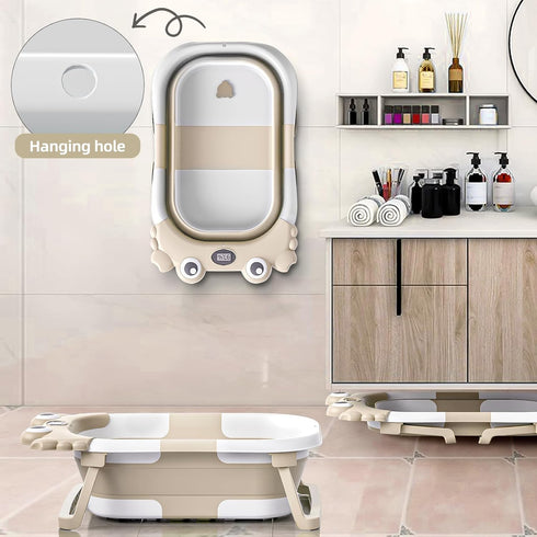 WyfKyd Set 0-36 Collapsible Baby Bathtub for Infants to Toddler with Real-time Temp Monitor+Floating Cushion,Foldable