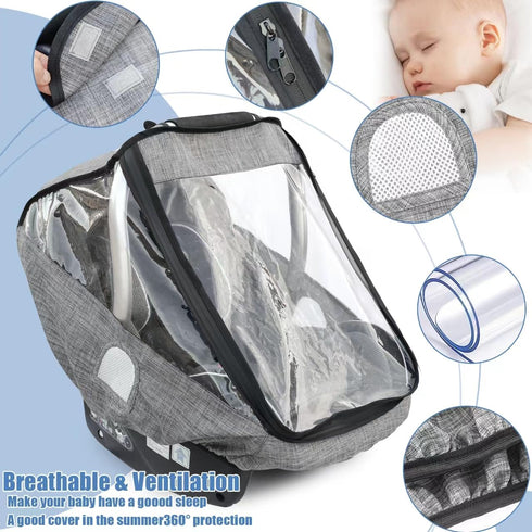 Car Seat Rain Cover, Infant Weather Shield, Waterproof Protection with Quick-Access Zipper Door (Gray Melange)