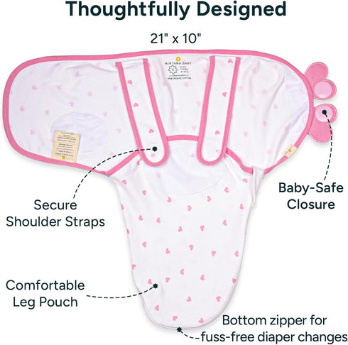 0-3 Pack 2 Swaddle Wrap for Newborns Premium Organic Cotton, Wake Me Not Swaddle with Baby-Safe Closure, Ultra-Soft