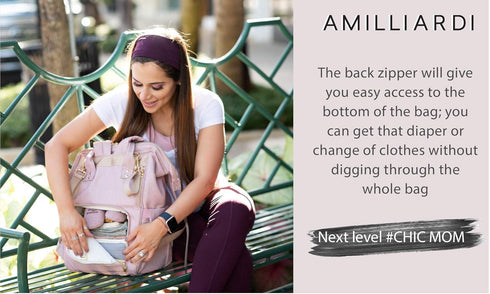Backpack Diaper Bag Light Pink, Water- Resistant Polyester Baby Bag Detachable Stroller Straps Stylish & Spacious
