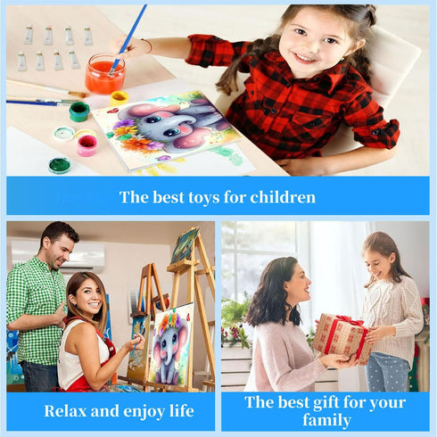 8-12 Decor(8x8 inch) Arttoplus Elephant Paint by Numbers Kit for Kids with Frame,Cute Kids Paint by Numbers Ages