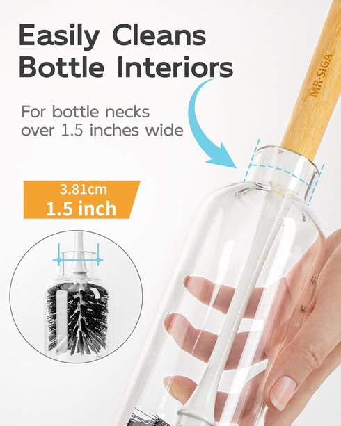 2 Pack MR.SIGA Water Bottle Brush, Long Handle Bottle Brush for Water Glasses, Baby Bottles, Sports Bottles Cleaning