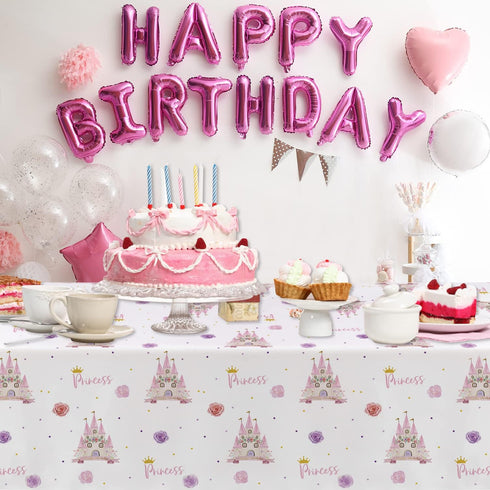 HIPVVILD 3 Pack (54in 108in) Princess Tablecloth Girl - Disposable Princess Party Table Cover for Birthday Baby Shower