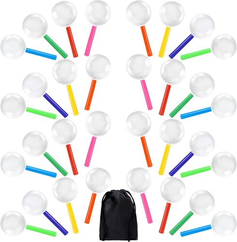 Elcoho 32 Pack Colorful Plastic Magnifying Glasses for Young People Party Favors Educational Toys with Storage Bag