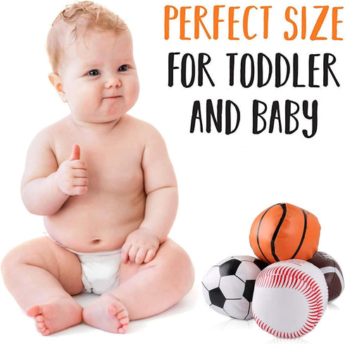 Liberty Imports 4 Pack My First Soft Plush Stuffed Sports Balls Toy Set for Kids, Toddlers, 5" - Football, Baseball, Basketball, Soccer