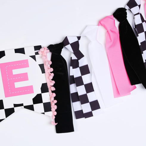 1st JOYMEMO Fast One Birthday High Chair Banner - Pink Black Race Car Birthday Party Decorations, Girl, One Year Old