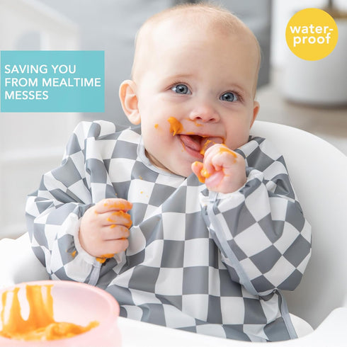 6-24 -2 Pack Bumkins - Sleeved Bib -For Boys & Girls, Babies & Toddlers Months - Lightweight, Durable, Waterproof