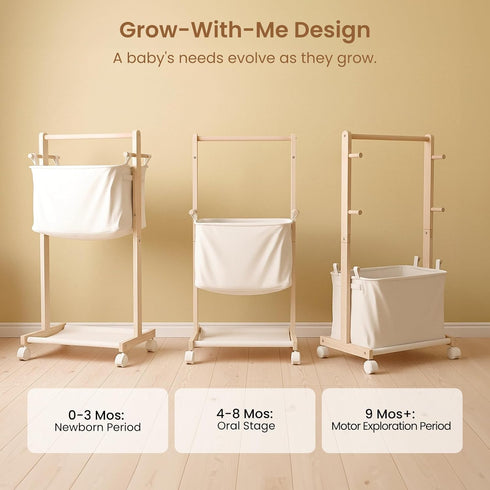 Woodtoe Baby Diaper Caddy Cart with Movable Storage Organizer, Natural Newborn Nursery Essentials, Mobile Utility Cart