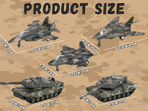 5 Pack Set, Playset 3+ Crelloci Die Cast Fighter Jet Tank Toy, Pull Back Army Toys Vehicle Camouflage Bomber Airplane