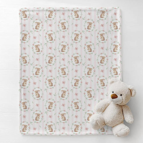 Cstdyfrv 60x80in Easter Bunny Boho Floral Striped Baby Blankets for Boys Girls Cute Rabbit Pink Flowers Swaddle