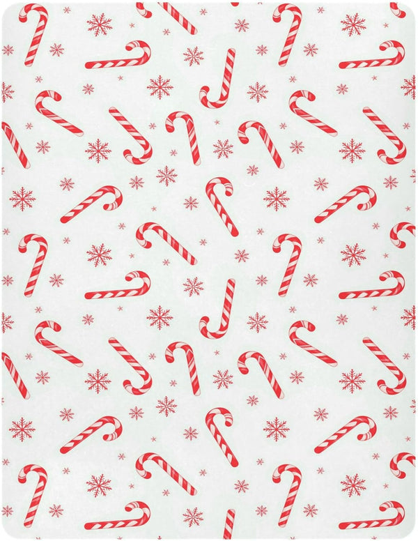 Pfrewn Christmas Crib Sheets for Boys Girls Red Candy Cane Snowflakes Fitted