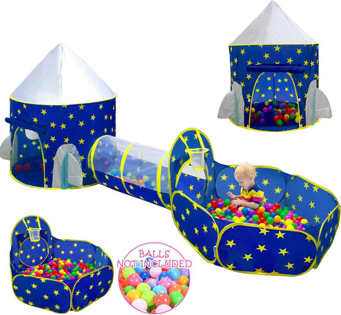 PigPigPen 3pc Kids Play Tent for Boys with Ball Pit, Crawl Tunnel, Princess Tents for Toddlers
