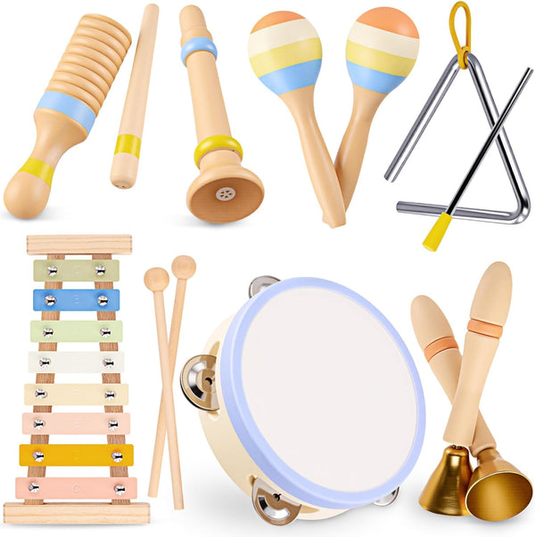MGparty Baby Musical Instruments, Montessori Wooden Musical Toys for Toddlers 13, Xylophone Tambourine