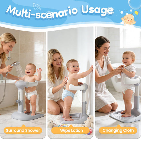 LimboGlow Anti-Pinch 6-36 Upgraded Baby Shower Stand with Silicone & Anti-Slip Base, Adjustable Height Baby Bath
