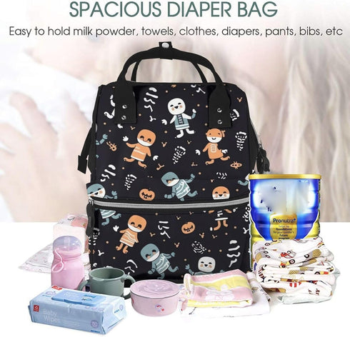QSMJKLD Backpack Mommy Daypack Cute Halloween Pattern Diaper Bag with Changing Pad, Pacifier Holder - Multifunction