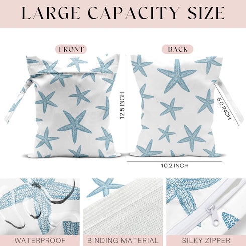 zcyxuuw 4Pcs Waterproof Wet Bag for Swimsuit, Travel Beach Wet Dry Bag, Hidden Zipper Reusable Rainbow Starfish Decor