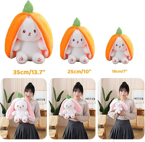 MIAODAM 10-Inch Cuddly Bunny Stuffed Animal, Kawaii Plush Rabbit Doll with Carrot Strawberry Pillow for Baby