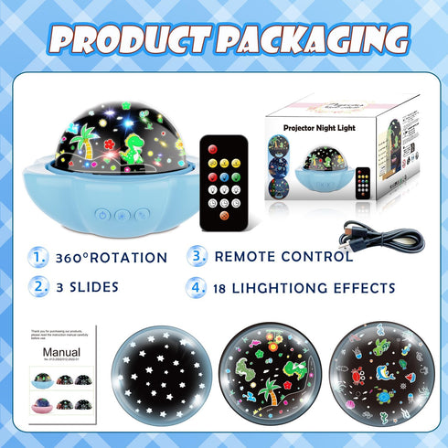 Dimmable Projector,360 Night Light for Kids,Dinosaur Night Lights Projector,Remote Timer Star Slient Ocean Lights
