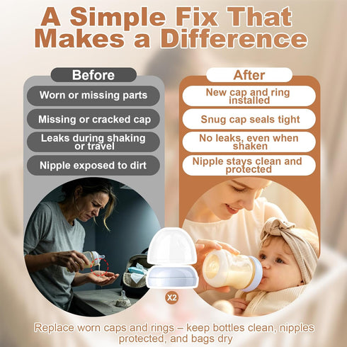 Foycow 2-Pack Baby Bottle Caps Replacements - Dome Caps Collar Accessories Compatible with Natural Bottles - Baby