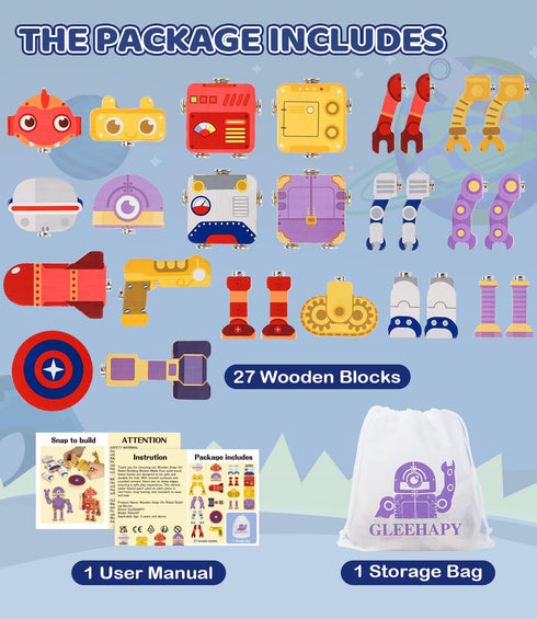 3+Years Playset, 3+ Fine Motor Building Robot Blocks for Old Kids, Snap on Robots Together Building Blocks, Take Apart