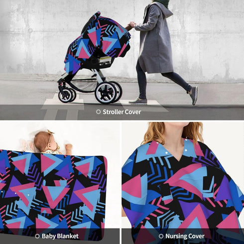 Hcpwzrf 80s Cool Retro Memphis Baby Car Seat Cover & Nursing Cover - Breathable Stretch Multi-Use Cover