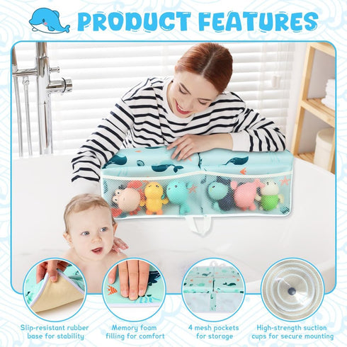 Elbow Set,1.5" Baby Bath Kneeler and Rest Pad Thick Baby Bath Kneeler Pads with Toys Organizer, Pads to Support The