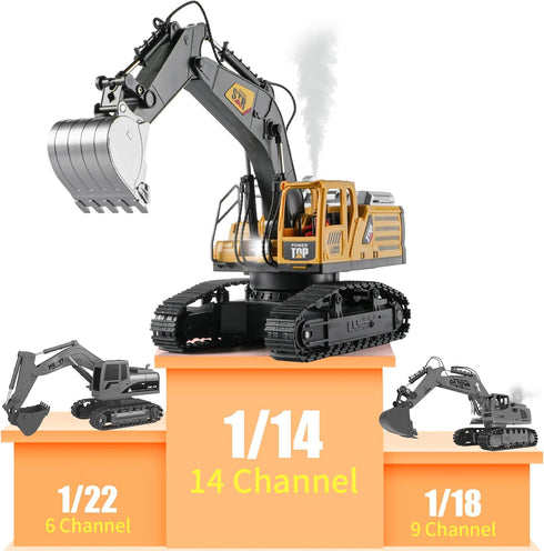KASQERT 1:14 Boys,14 6 7 8 9 10 11 12 Remote Control Excavator Toys for Channel RC Digger Construction Toys