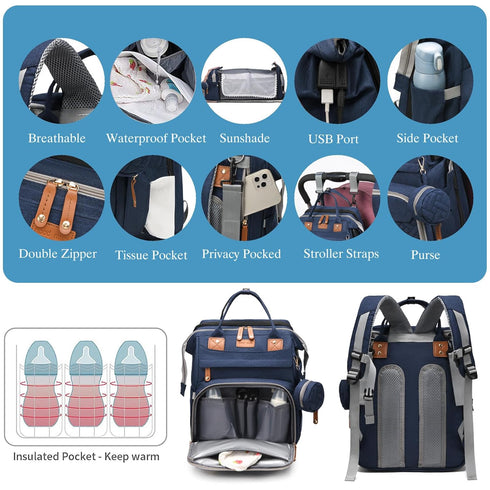 Backpack Jeryswet Baby Diaper Bags with Changing Station, Waterproof Large Capacity Diaper Bag for Moms Dads with USB