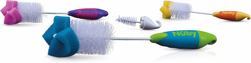 Nuby Baby Bottle and Nipple Brush with Sponge Tip, Colors May Vary
