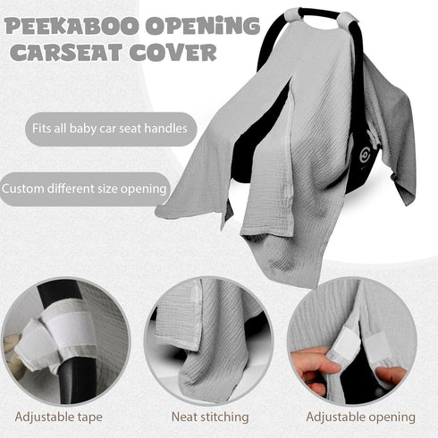 Muslin Car Seat Cover for Babies, Baby Carseat Cover for Boys Girls, Breathable Infant Car Seat Canopy, Multiuse Baby