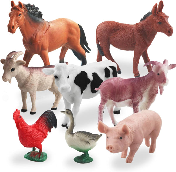8 Pcs Big Animal Figurines Toys, Realistic Plastic Farm Animals Playset for Educational Preschool Learning