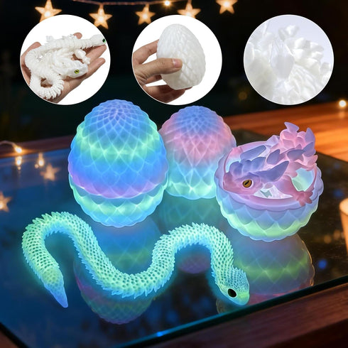 Lohoee 3D Printed Dragon Eggs with Dragon Inside,Printed Snake Eggs with Snake Inside, Glow in The Dark Articulated
