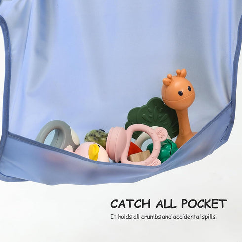 4 Pack POIKSHARK Long Sleeve Bib, Reusable Bib with Catch-all Pocket