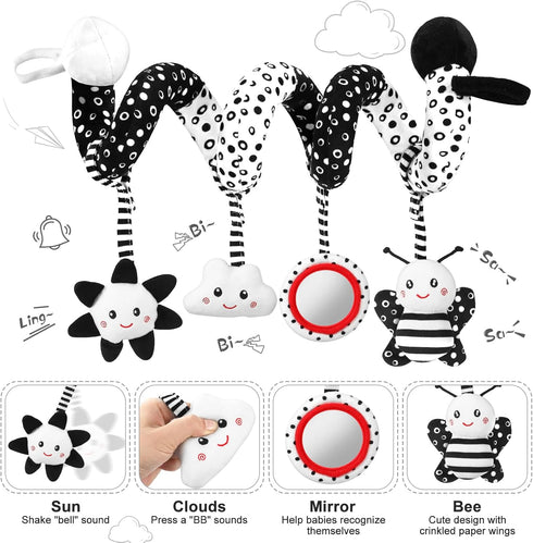 AJsupojouet 0-6 Tummy 0 2 4 6 Newborn Toys,High Contrast Black & White Baby Toys Months with Sensory Cards & Rattle