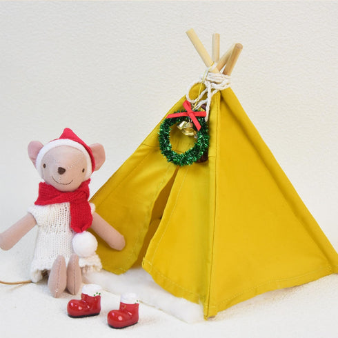 Minamzee 1:12 Dollhouse Camping Bed Tent, Mini Green Cloth Tent with Carpet, Miniature Outdoor Furniture Accessories
