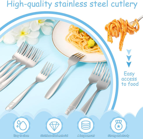 Pimoys 9-Piece Stainless Steel Toddler Silverware Set - Kids Forks & Spoons, Dishwasher Safe