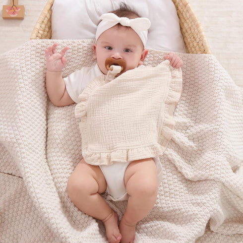 Loveys for Babies, 2 Pack Organic Cotton Muslin with Attachable Snap Closure - Loveys for Babies Newborn Baby Lovey Security Blankets for Babies Baby Blanket (khaki) by PEIPEIWU