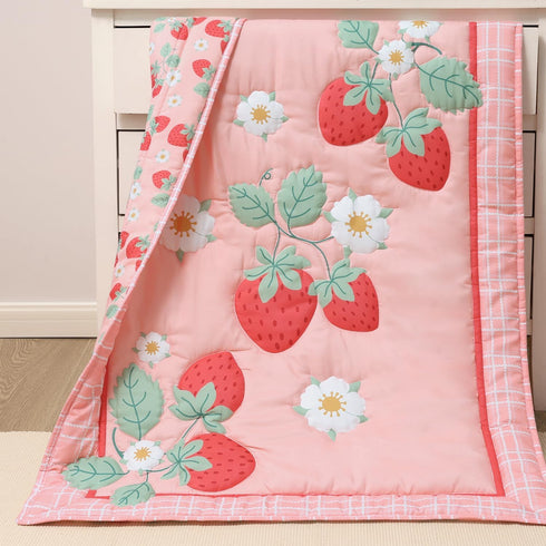 3-Piece Set The Peanutshell Strawberry Sweet Baby Girl Crib Bedding Pink Nursery Bedding, Crib Comforter & Decor