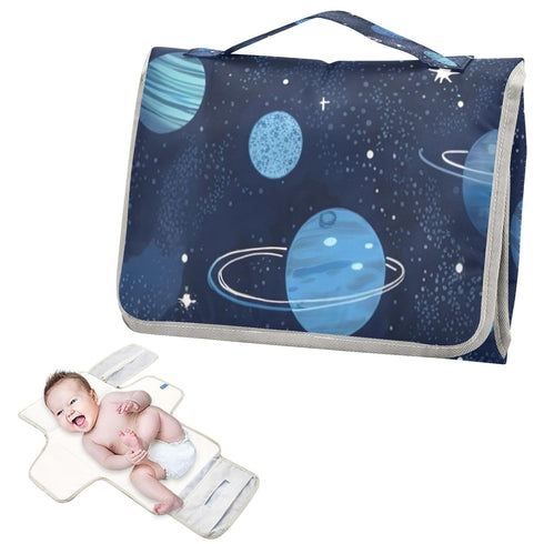 Kigai Blue Space Theme Portable Diaper Changing Pad, Travel Diaper Changing Pad for Newborn, Foldable Waterproof Baby