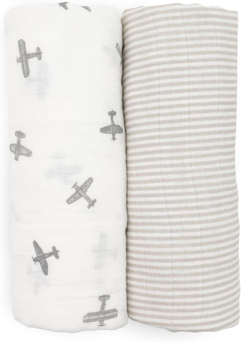 100% 2 Pack Set 2 Little Unicorn Certified Natural Organic Cotton Muslin Swaddle Blanket | Giftable of swaddles (Pewter
