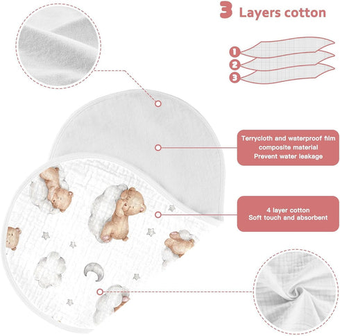 Muslin Burp Cloths Bears Clouds Baby Bibs, Absorbent & Soft 22*11IN, 2 Pack for Baby Girl Boys