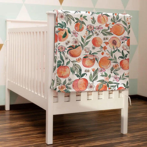 Peach Baby Blankets for Boy Girl, Vintage Peach Fruit Floral Leaves Flannel Soft Swaddle, 30x40
