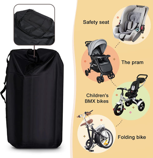LIHAO Universal Stroller Travel Bag - Gate Check Bag for Car Seat, Waterproof Carry Bag, 600D Oxford (Black)