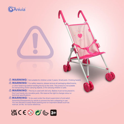 Foldable Heart Design Doll Stroller - Anivia Baby Doll Collection for Girls