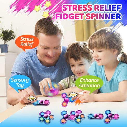 FIGROL 3 Pack Pop Fidget Spinners for Party Favors, Hand Fidget Bulk Toys for Classroom Prizes, Sensory Fidget Toys