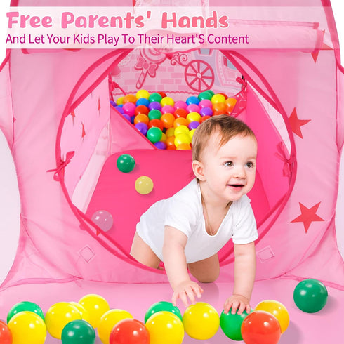 3pc Princess Fairy Tale Kids Play Tent, Cube Crawl Tunnel, Ball Pit for Toddlers Indoor Outdoor Playhouse