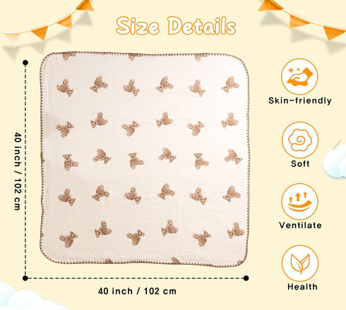 HomeyHues 40 40 Baby Blanket Double Layer Cotton x Soft Receiving Blanket with Pattern Machine Washable Brown Bear